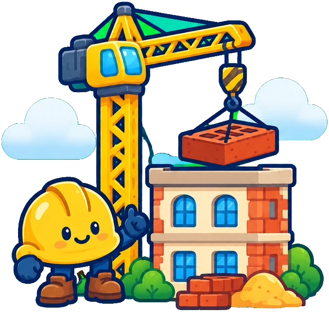 Hardy the mascot next to a crane lifting a brick floor